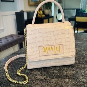 Roberto Cavalli Cream Croc-Embossed Crossbody Bag